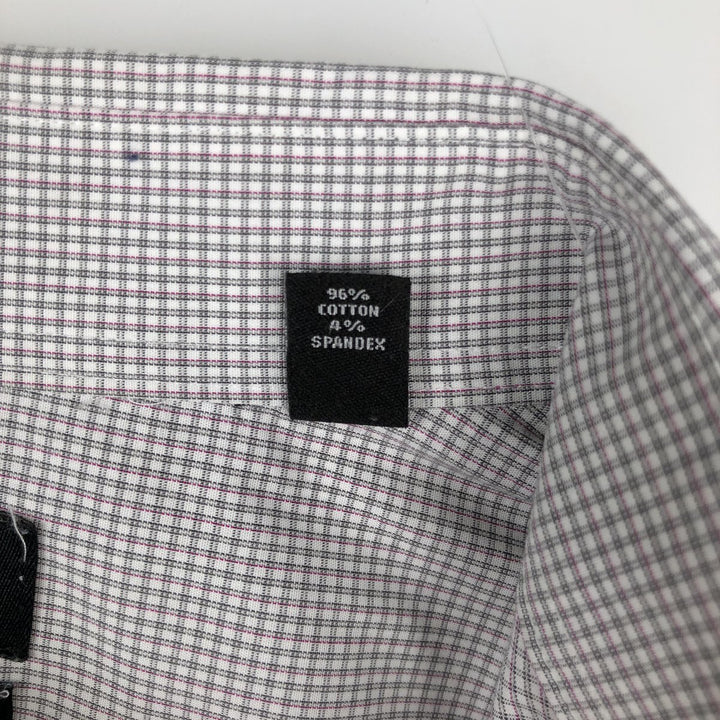 Calvin Klein Slim Fit Stretch Wide Collar Long Sleeve Cotton Check Shirt, Men's Size L (approx.) cotton white type Vintage Second Hand