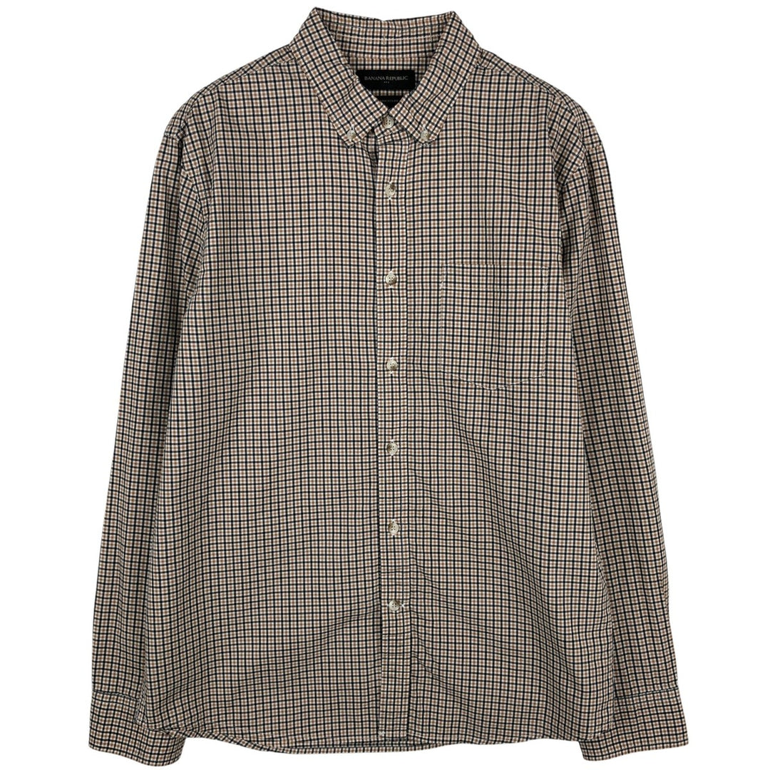 2000'S Banana Republic Untucked Fit Long-Sleeve Button-Down Check Shirt, Men's Size L (approx.) cotton Beige type Vintage Second Hand