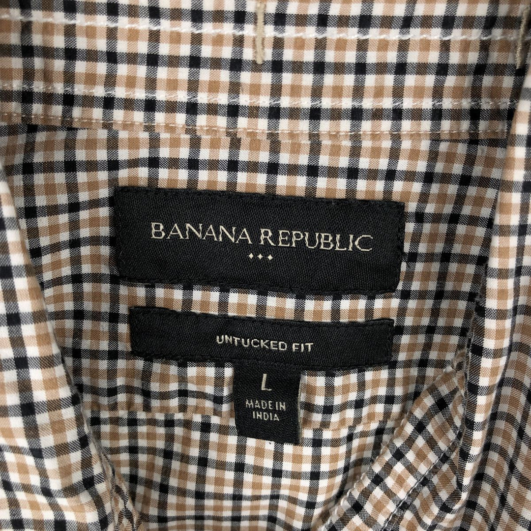2000'S Banana Republic Untucked Fit Long-Sleeve Button-Down Check Shirt, Men's Size L (approx.) cotton Beige type Vintage Second Hand