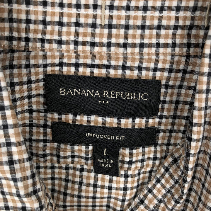 2000'S Banana Republic Untucked Fit Long-Sleeve Button-Down Check Shirt, Men's Size L (approx.) cotton Beige type Vintage Second Hand