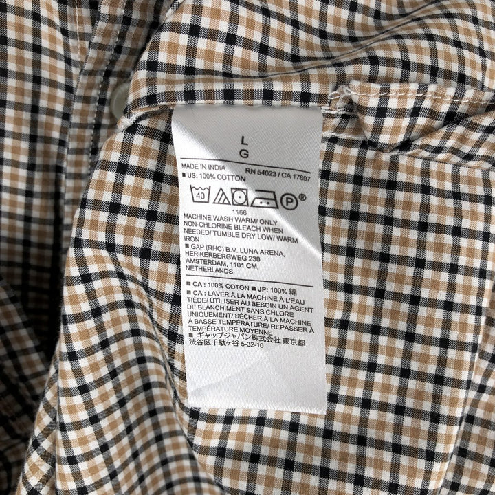 2000'S Banana Republic Untucked Fit Long-Sleeve Button-Down Check Shirt, Men's Size L (approx.) cotton Beige type Vintage Second Hand