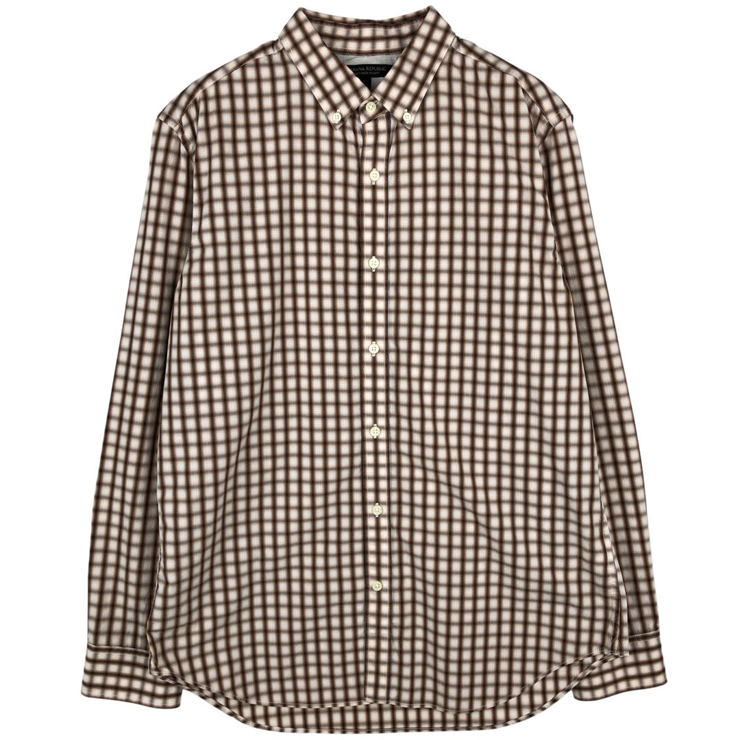 Banana Republic Long-Sleeve Button-Down Check Shirt, Men's Size L (approx.) cotton brown type Vintage Second Hand