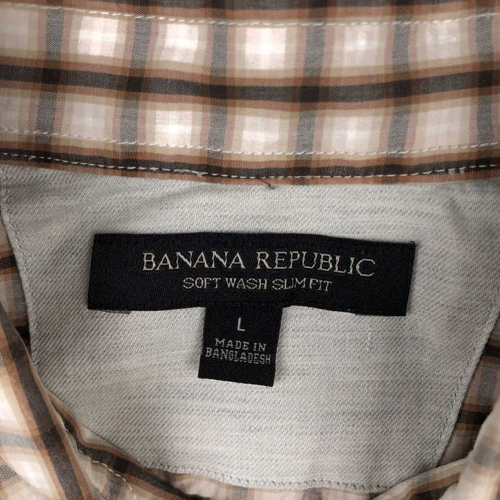 Banana Republic Long-Sleeve Button-Down Check Shirt, Men's Size L (approx.) cotton brown type Vintage Second Hand