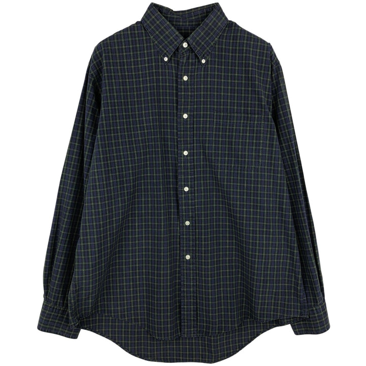 ~2000'S Lands' End Short-Sleeve Button-Down Check Shirt, Men's Size L (approx.) cotton navy blue type Vintage Second Hand