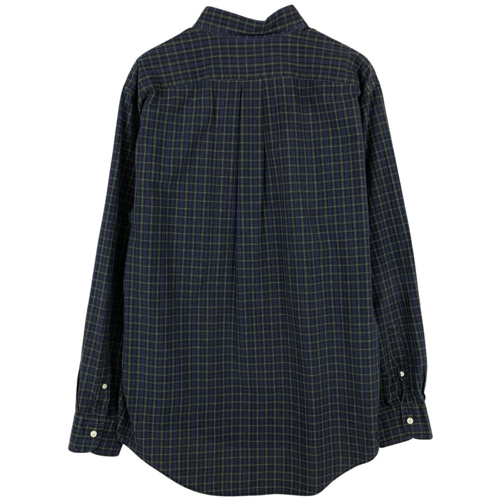 ~2000'S Lands' End Short-Sleeve Button-Down Check Shirt, Men's Size L (approx.) cotton navy blue type Vintage Second Hand