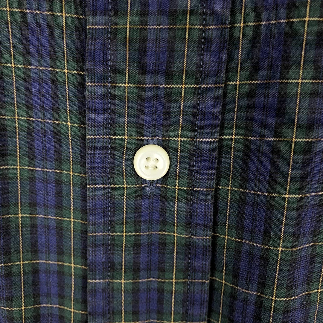 ~2000'S Lands' End Short-Sleeve Button-Down Check Shirt, Men's Size L (approx.) cotton navy blue type Vintage Second Hand