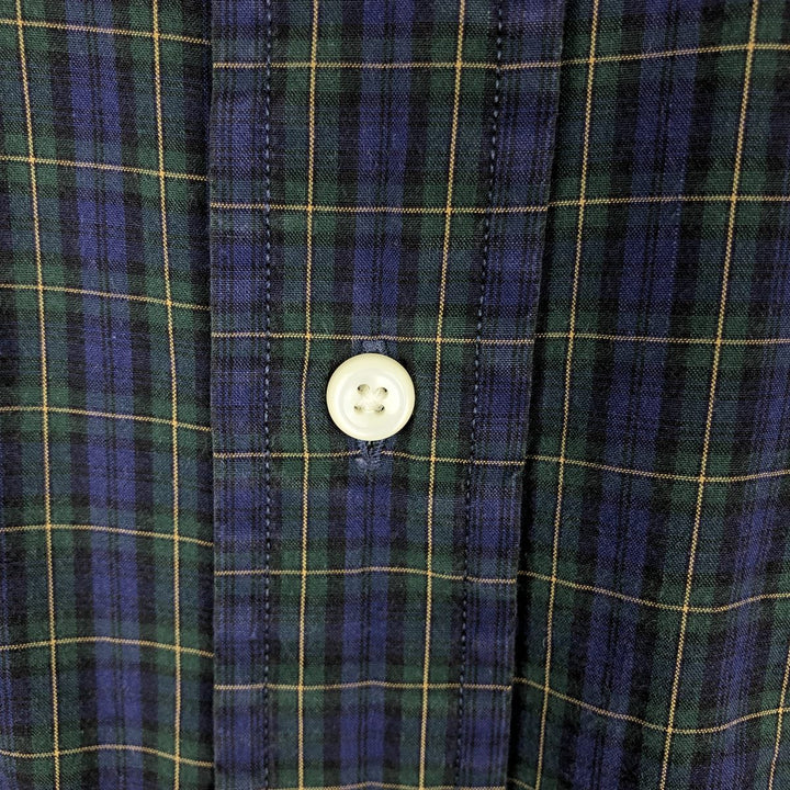 ~2000'S Lands' End Short-Sleeve Button-Down Check Shirt, Men's Size L (approx.) cotton navy blue type Vintage Second Hand