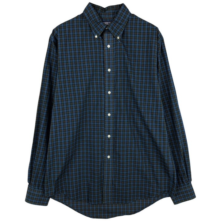 ~2000'S Lands' End Long-Sleeve Button-Down Check Shirt, Men's Size M (approx.) cotton blue type Vintage Second Hand