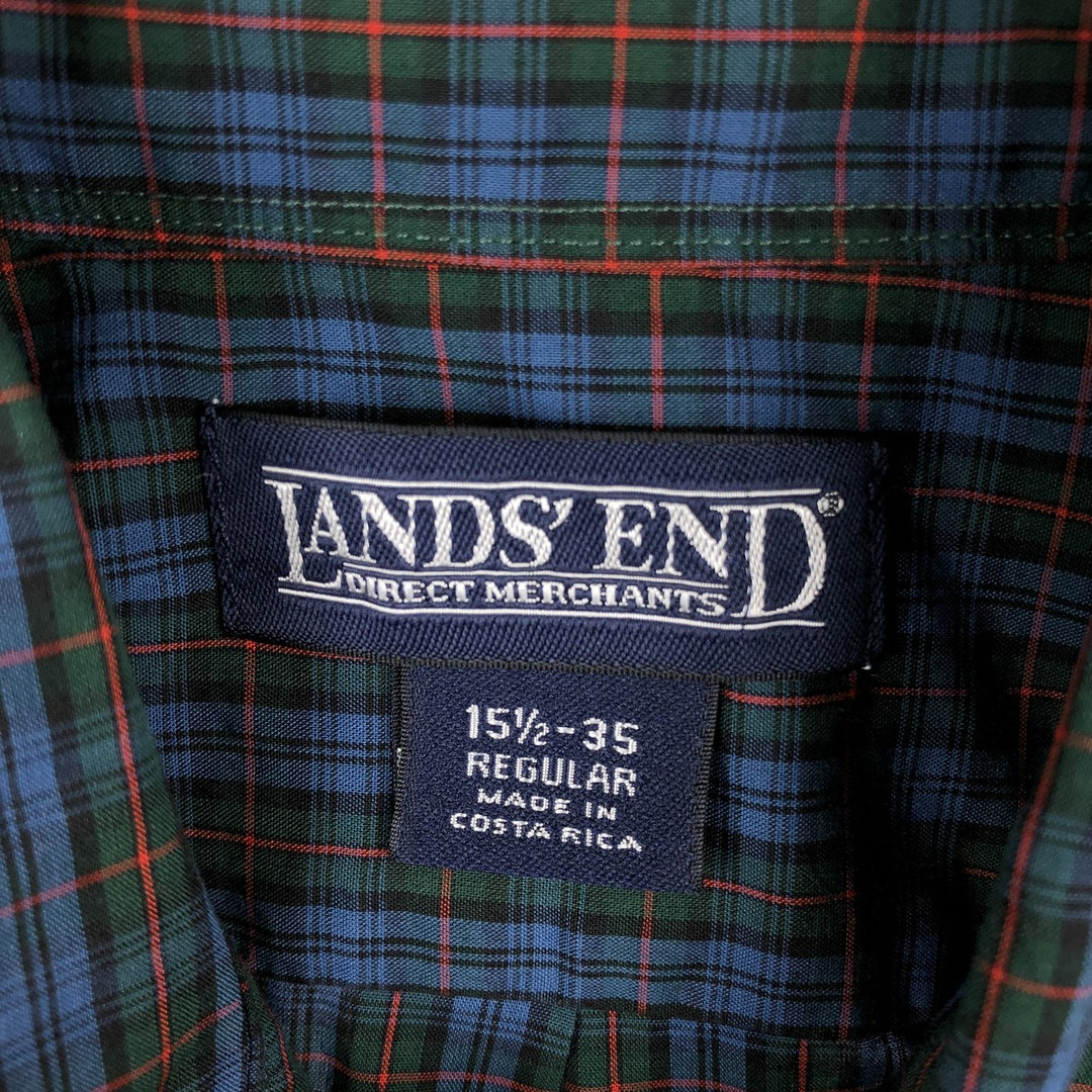~2000'S Lands' End Long-Sleeve Button-Down Check Shirt, Men's Size M (approx.) cotton blue type Vintage Second Hand