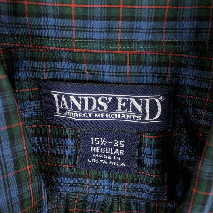 ~2000'S Lands' End Long-Sleeve Button-Down Check Shirt, Men's Size M (approx.) cotton blue type Vintage Second Hand