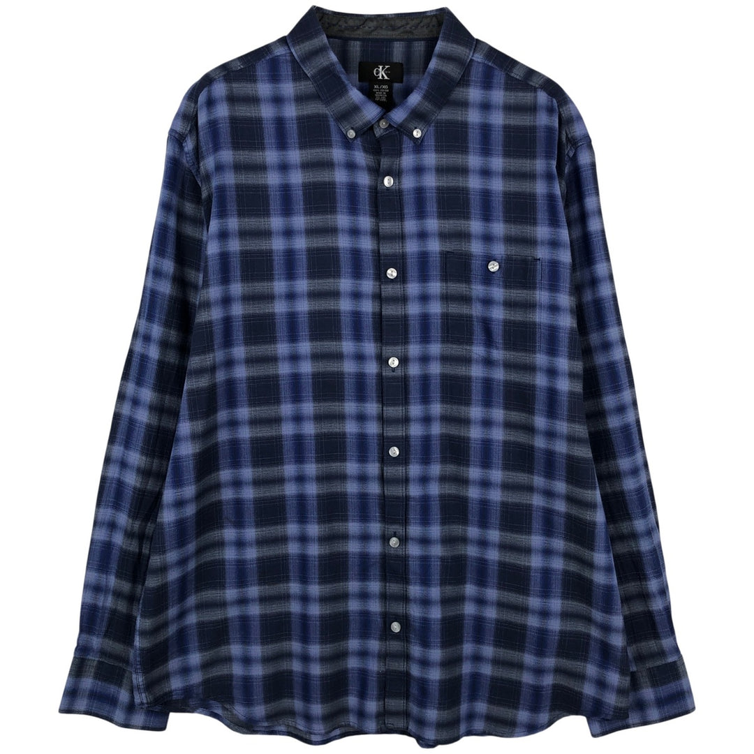 90s-00'S Calvin Klein ombre check short-sleeved button-down check shirt, men's size XL (approx.) cotton blue type Vintage Second Hand