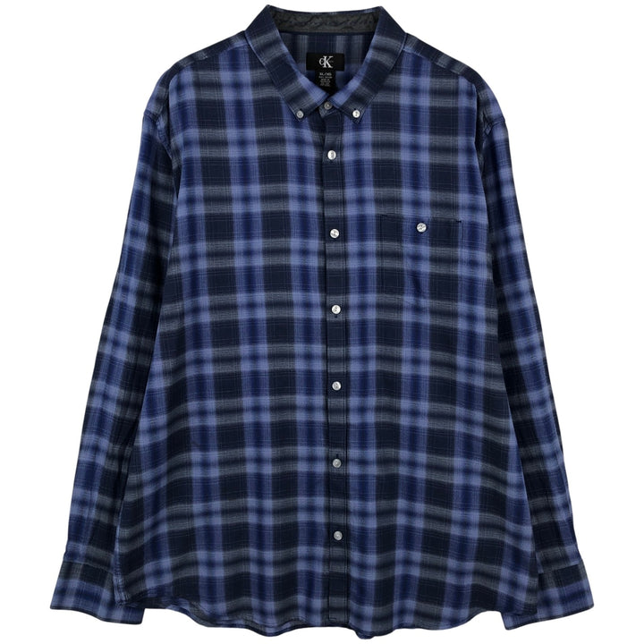 90s-00'S Calvin Klein ombre check short-sleeved button-down check shirt, men's size XL (approx.) cotton blue type Vintage Second Hand