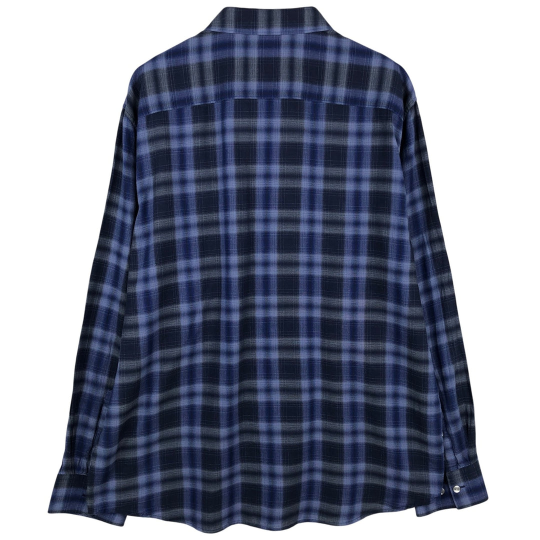 90s-00'S Calvin Klein ombre check short-sleeved button-down check shirt, men's size XL (approx.) cotton blue type Vintage Second Hand