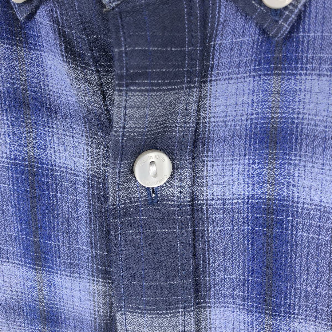 90s-00'S Calvin Klein ombre check short-sleeved button-down check shirt, men's size XL (approx.) cotton blue type Vintage Second Hand