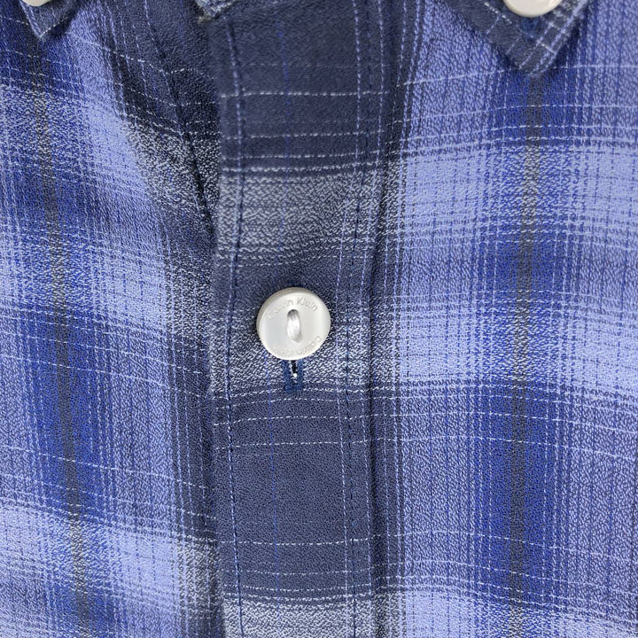 90s-00'S Calvin Klein ombre check short-sleeved button-down check shirt, men's size XL (approx.) cotton blue type Vintage Second Hand