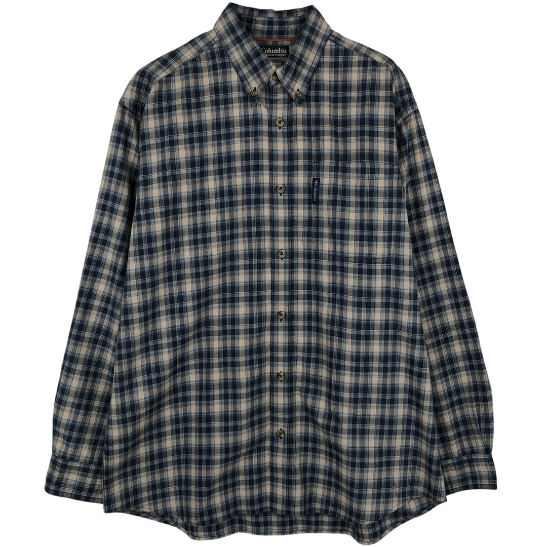 Columbia XCO Long-Sleeve Button-Down Check Shirt, Men's Size M (Equivalent), Lightweight cotton navy blue type Vintage Second Hand