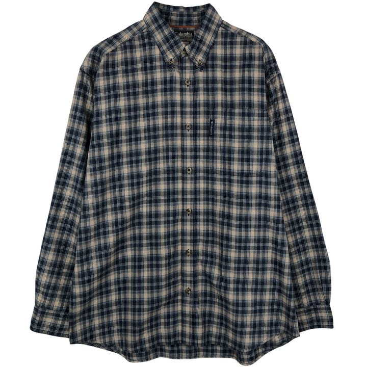 Columbia XCO Long-Sleeve Button-Down Check Shirt, Men's Size M (Equivalent), Lightweight cotton navy blue type Vintage Second Hand