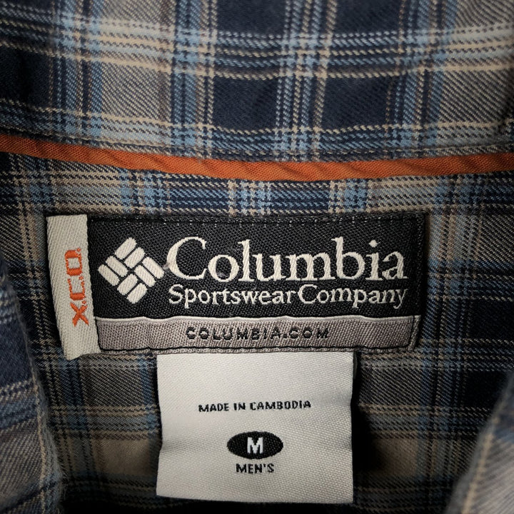 Columbia XCO Long-Sleeve Button-Down Check Shirt, Men's Size M (Equivalent), Lightweight cotton navy blue type Vintage Second Hand