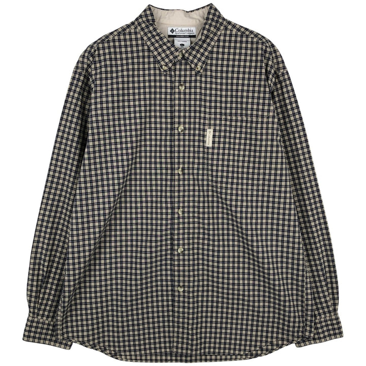 2000'S Columbia long-sleeved button-down check shirt, men's size L cotton navy blue type Vintage Second Hand