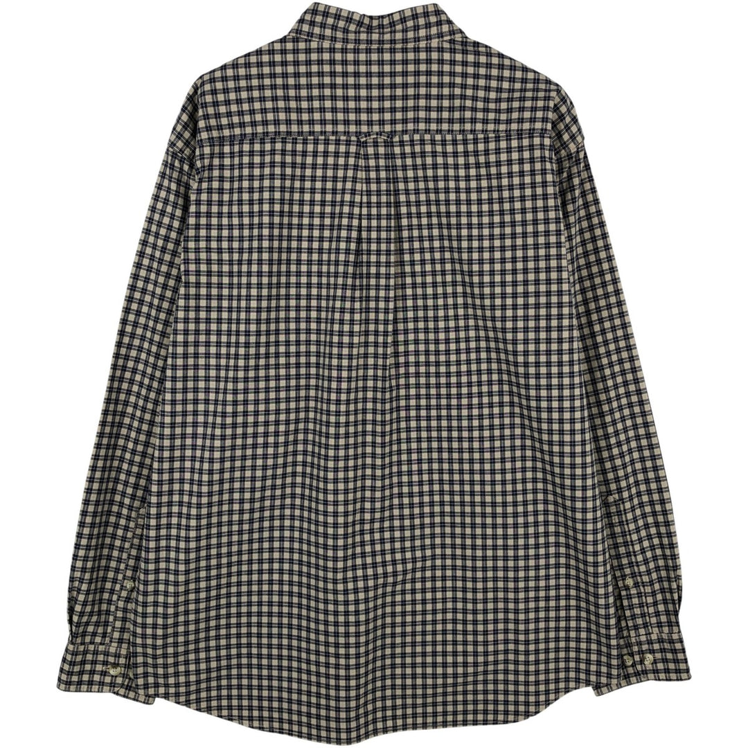 2000'S Columbia long-sleeved button-down check shirt, men's size L cotton navy blue type Vintage Second Hand