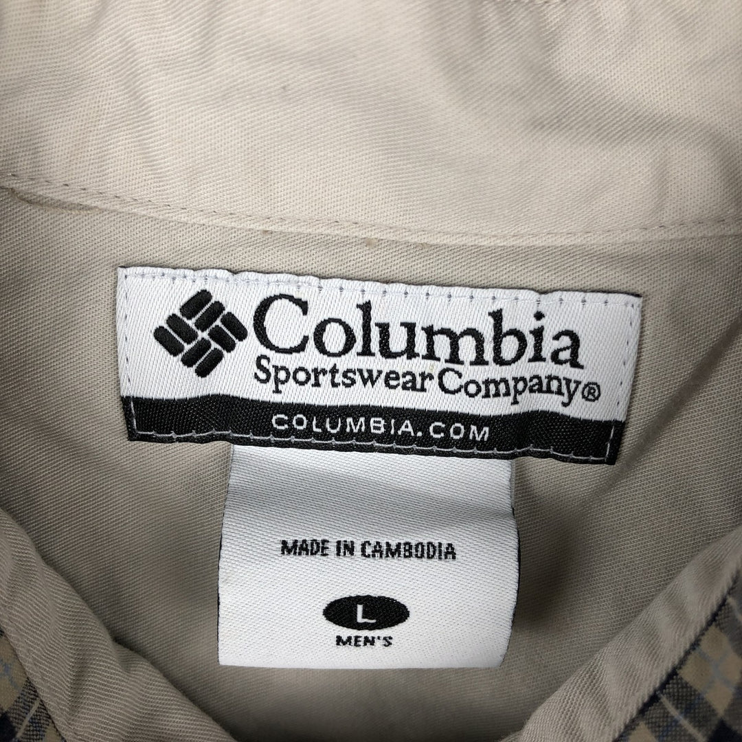 2000'S Columbia long-sleeved button-down check shirt, men's size L cotton navy blue type Vintage Second Hand
