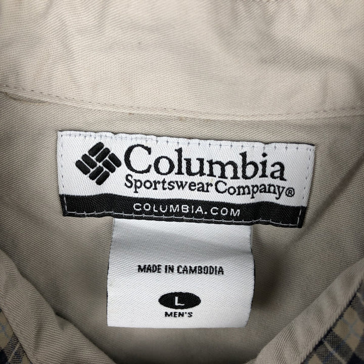 2000'S Columbia long-sleeved button-down check shirt, men's size L cotton navy blue type Vintage Second Hand