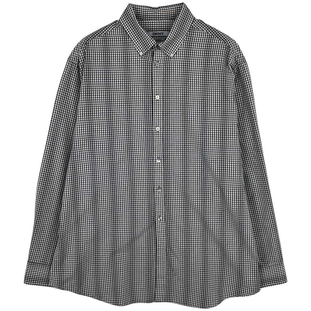 DKNY Slim Fit Short-Sleeve Button-Down Check Shirt, Men's Size XL (approx.) cotton black type Vintage Second Hand