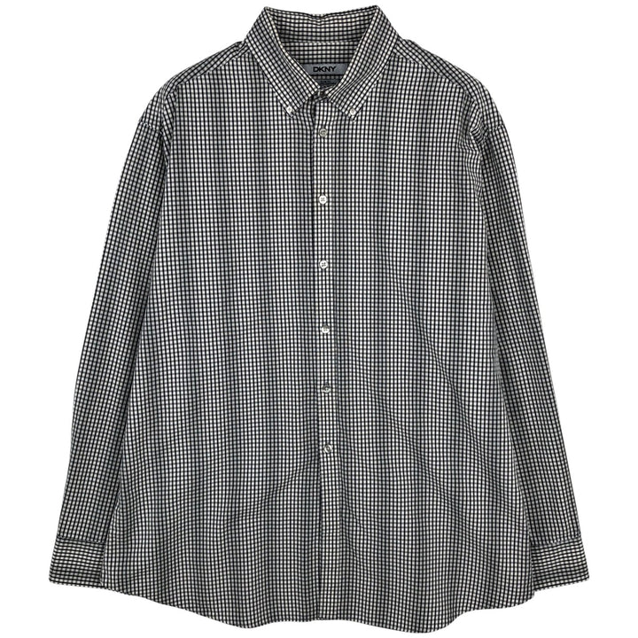 DKNY Slim Fit Short-Sleeve Button-Down Check Shirt, Men's Size XL (approx.) cotton black type Vintage Second Hand