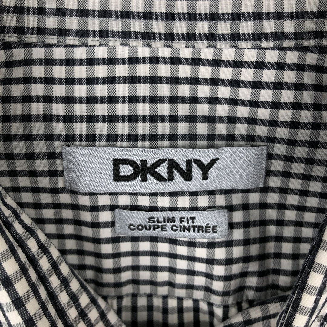 DKNY Slim Fit Short-Sleeve Button-Down Check Shirt, Men's Size XL (approx.) cotton black type Vintage Second Hand