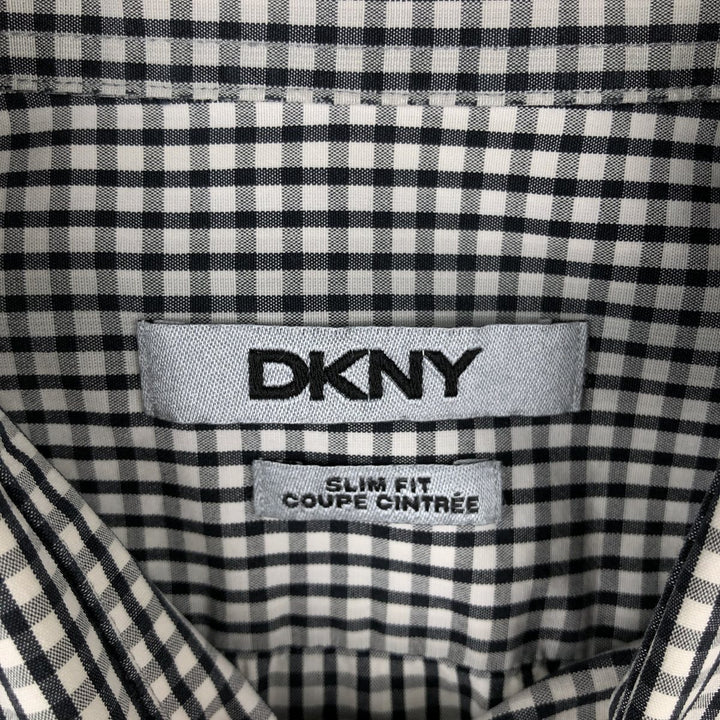 DKNY Slim Fit Short-Sleeve Button-Down Check Shirt, Men's Size XL (approx.) cotton black type Vintage Second Hand