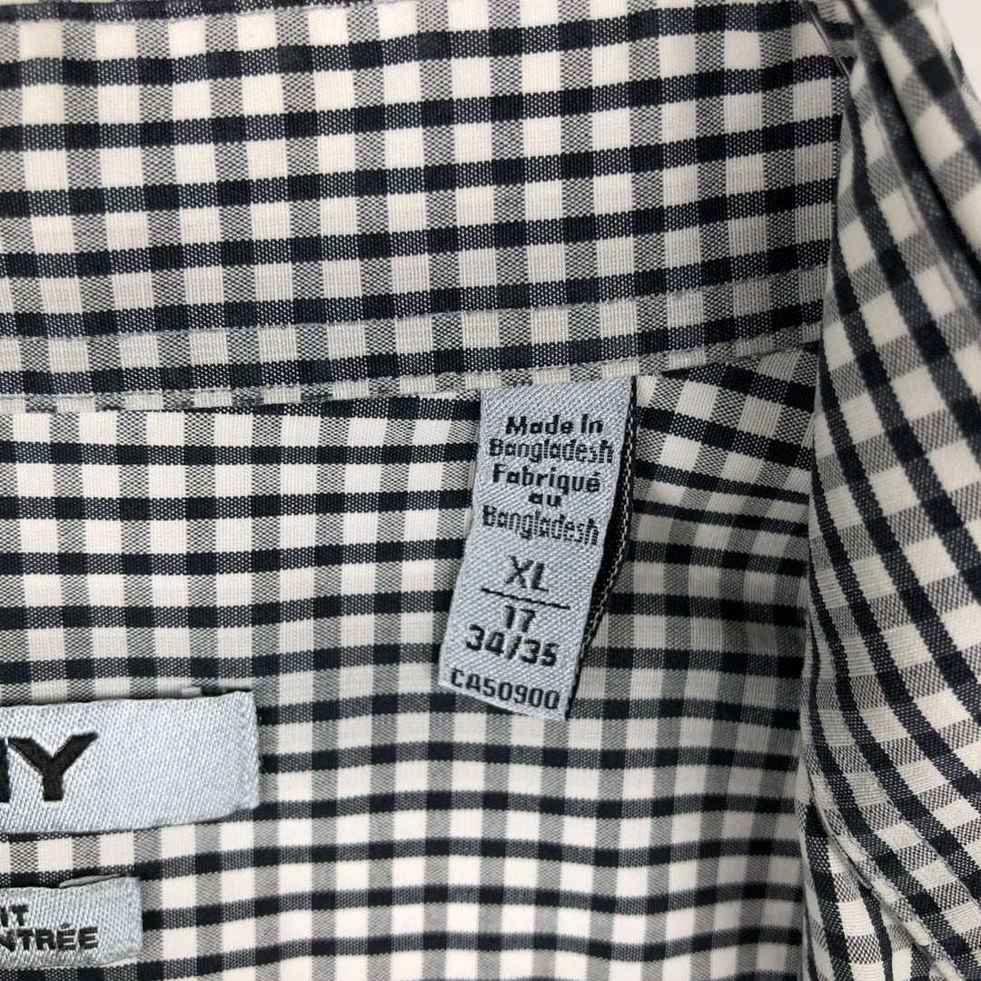 DKNY Slim Fit Short-Sleeve Button-Down Check Shirt, Men's Size XL (approx.) cotton black type Vintage Second Hand