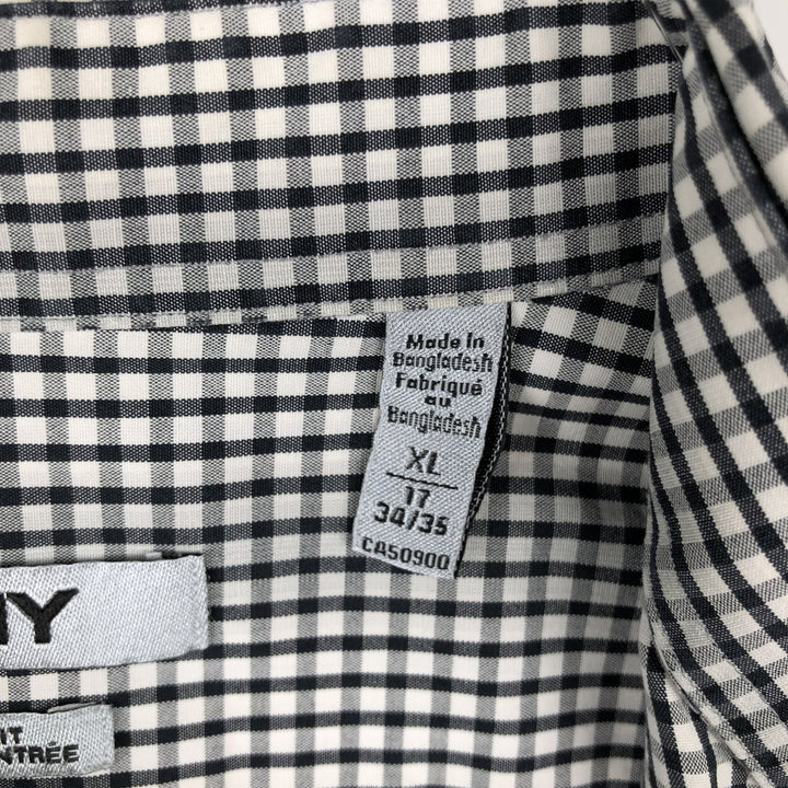 DKNY Slim Fit Short-Sleeve Button-Down Check Shirt, Men's Size XL (approx.) cotton black type Vintage Second Hand