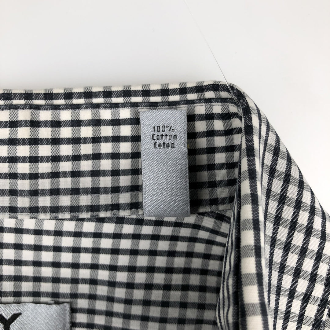 DKNY Slim Fit Short-Sleeve Button-Down Check Shirt, Men's Size XL (approx.) cotton black type Vintage Second Hand