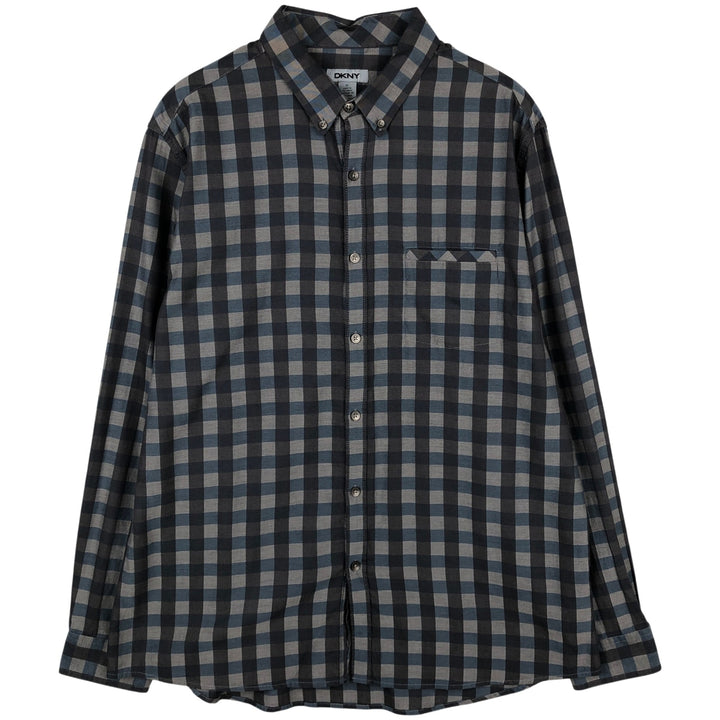 Donna Karan New York (DKNY) Short-Sleeve Button-Down Check Shirt, Men's Size XL (approx.) cotton gray type Vintage Second Hand