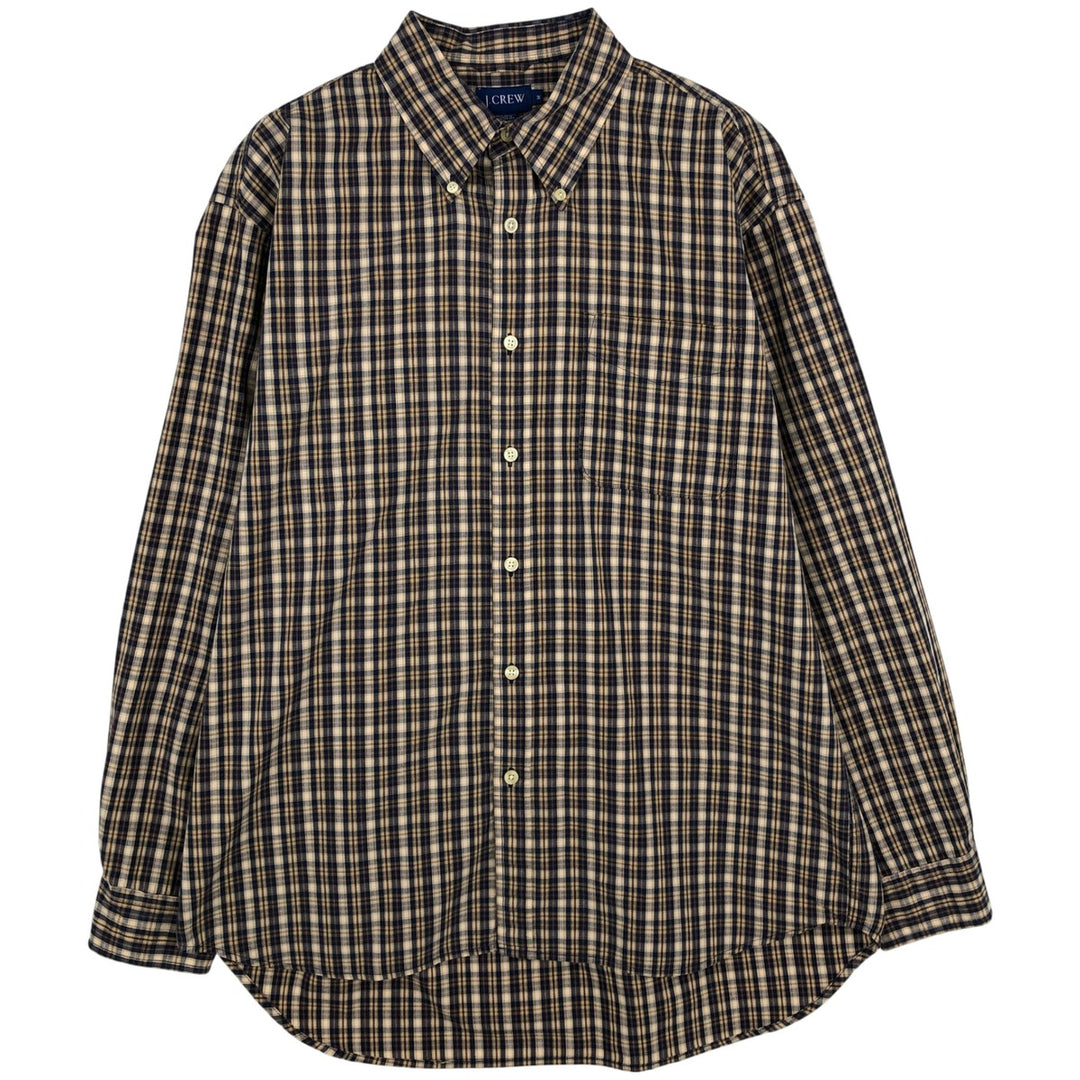 90'S J.Crew Short-Sleeve Button-Down Check Shirt, Men's Size M (Equivalent), Vintage cotton navy blue type Vintage Second Hand