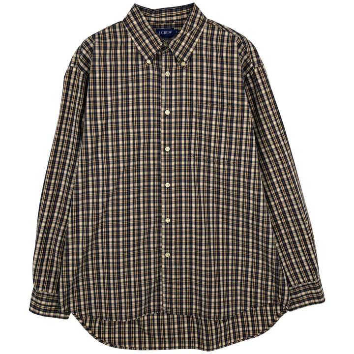 90'S J.Crew Short-Sleeve Button-Down Check Shirt, Men's Size M (Equivalent), Vintage cotton navy blue type Vintage Second Hand