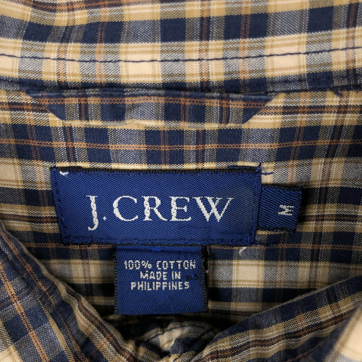 90'S J.Crew Short-Sleeve Button-Down Check Shirt, Men's Size M (Equivalent), Vintage cotton navy blue type Vintage Second Hand
