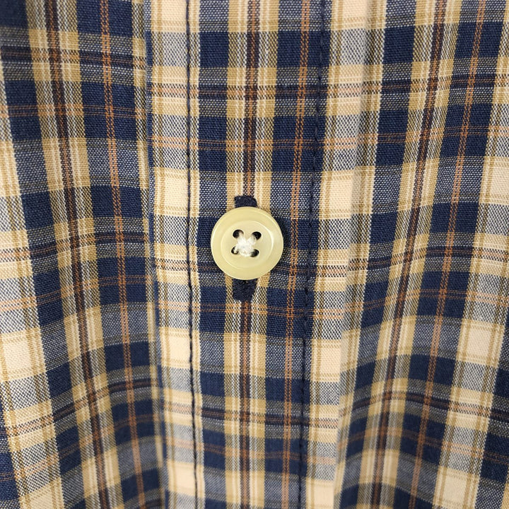 90'S J.Crew Short-Sleeve Button-Down Check Shirt, Men's Size M (Equivalent), Vintage cotton navy blue type Vintage Second Hand