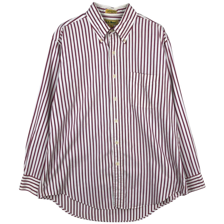 Vintage LLBean long-sleeved button-down striped shirt from the 1990s, men's size L. cotton red type Vintage Second Hand