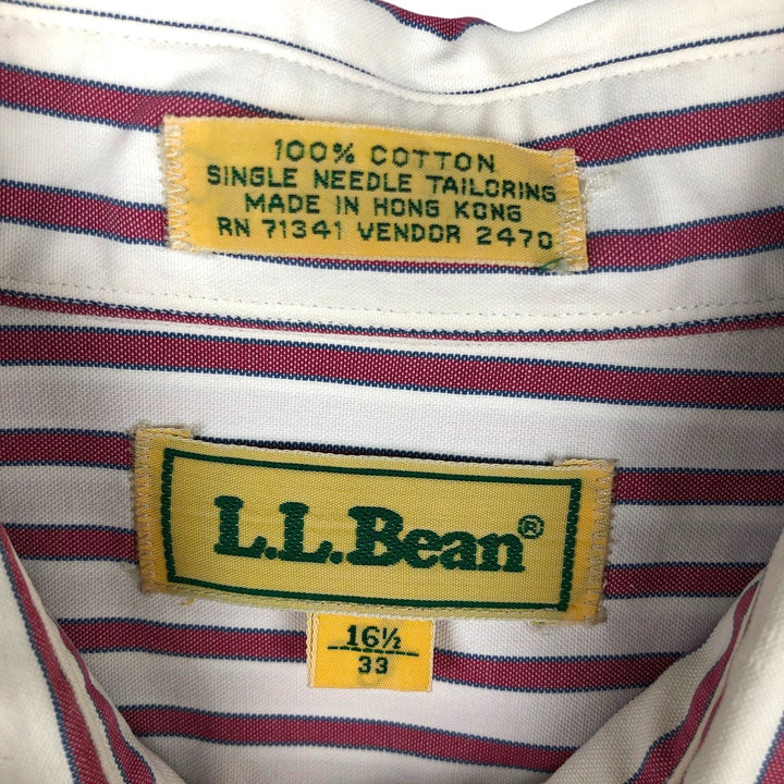 Vintage LLBean long-sleeved button-down striped shirt from the 1990s, men's size L. cotton red type Vintage Second Hand