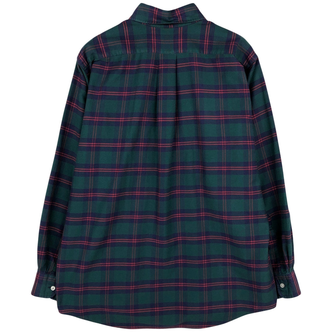 70s-80'S LL Bean Long-Sleeve Cotton Check Shirt, Made in USA, Men's Size L (Equivalent), Vintage cotton green type Vintage Second Hand