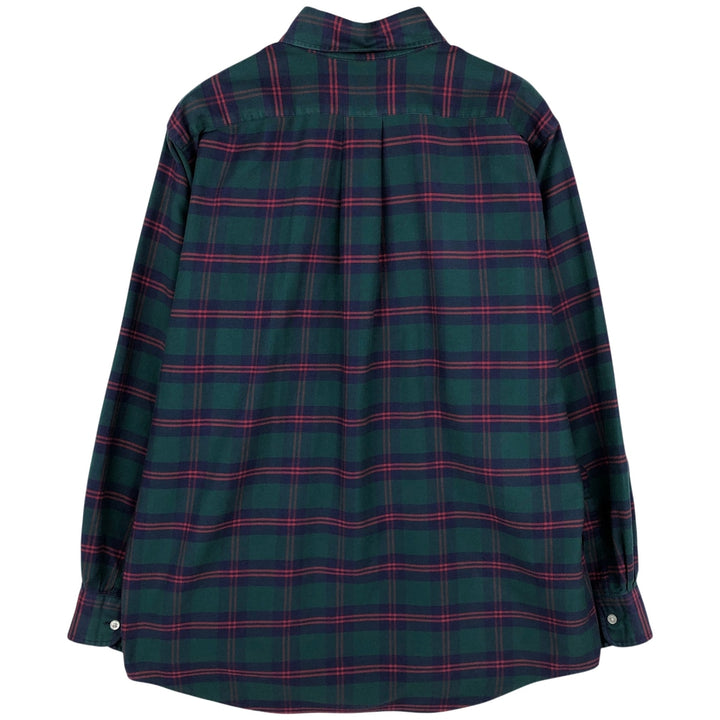 70s-80'S LL Bean Long-Sleeve Cotton Check Shirt, Made in USA, Men's Size L (Equivalent), Vintage cotton green type Vintage Second Hand