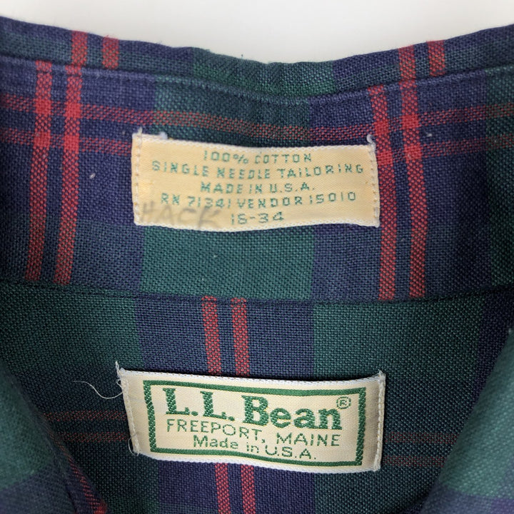 70s-80'S LL Bean Long-Sleeve Cotton Check Shirt, Made in USA, Men's Size L (Equivalent), Vintage cotton green type Vintage Second Hand