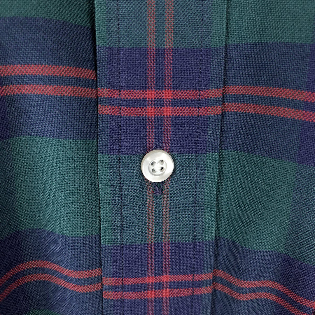 70s-80'S LL Bean Long-Sleeve Cotton Check Shirt, Made in USA, Men's Size L (Equivalent), Vintage cotton green type Vintage Second Hand