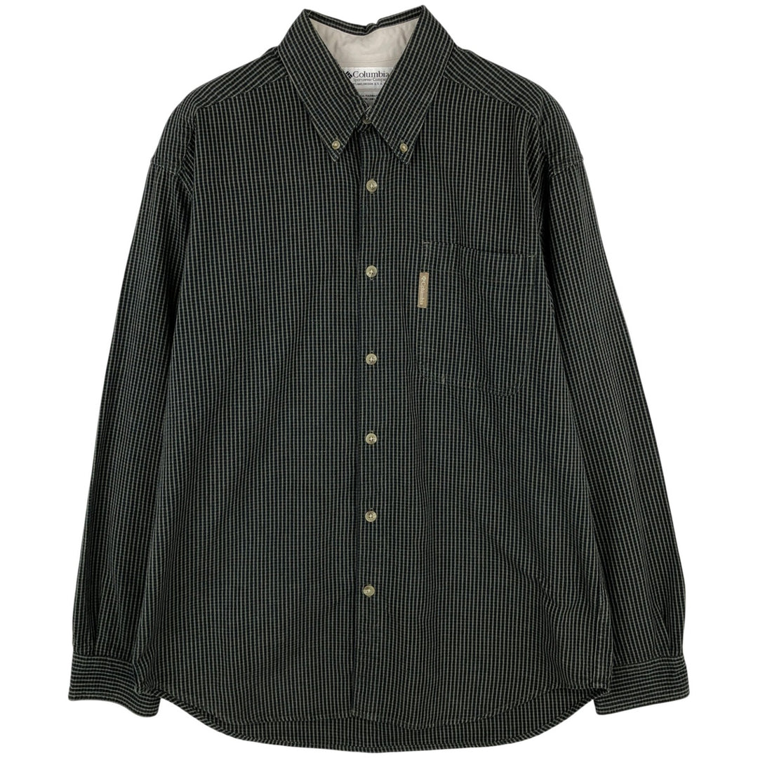 90s-00'S Columbia Long-Sleeve Button-Down Check Shirt, Men's Size M (approx.) cotton dark green Vintage Second Hand