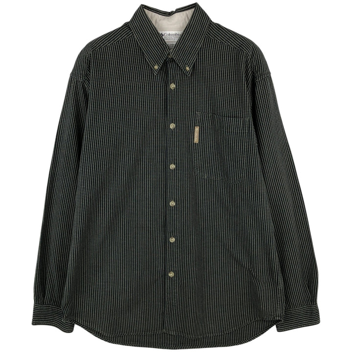90s-00'S Columbia Long-Sleeve Button-Down Check Shirt, Men's Size M (approx.) cotton dark green Vintage Second Hand