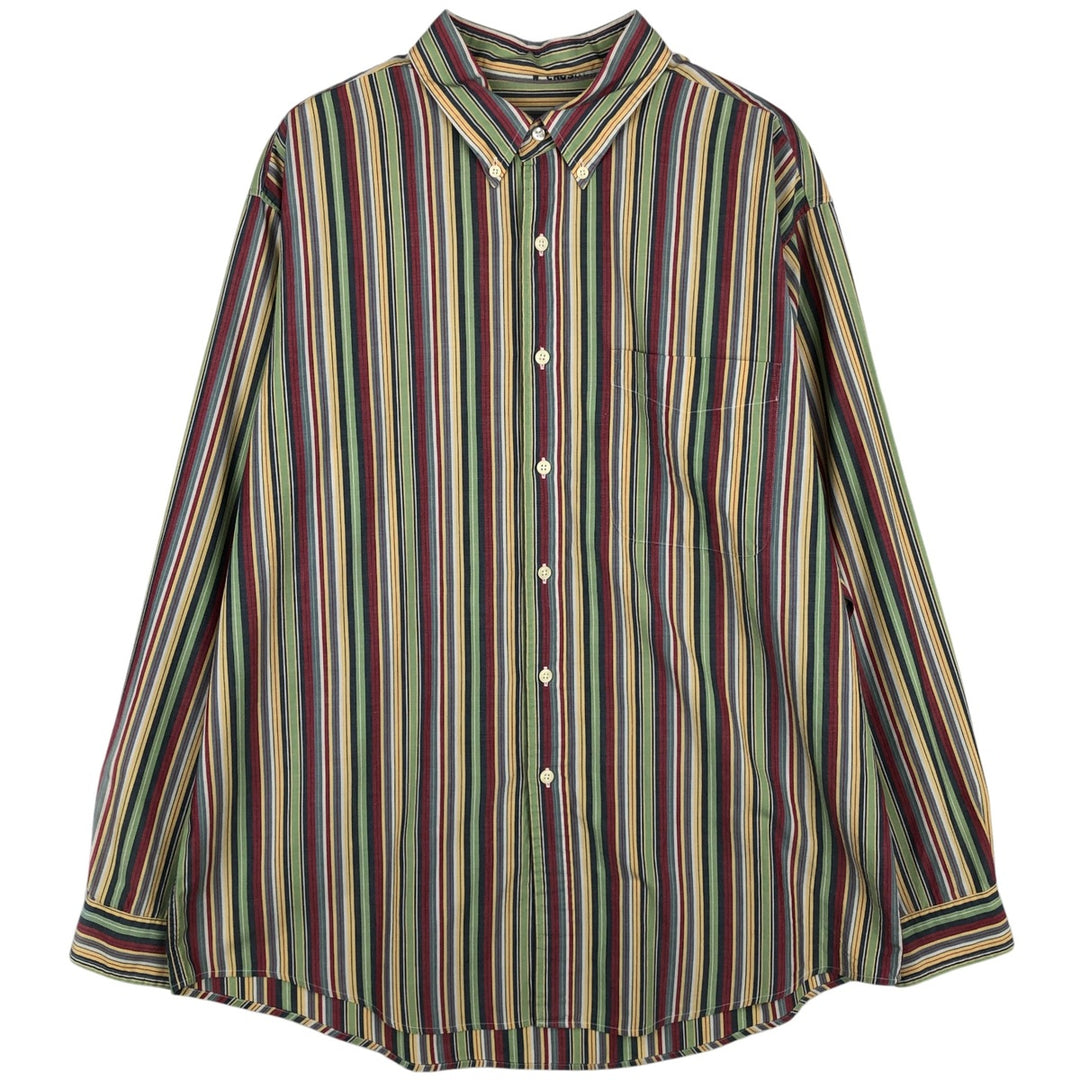 90'S J.Crew Multi-Striped Short-Sleeve Button-Down Striped Shirt, Men's Size L (Equivalent), Vintage cotton red type Vintage Second Hand