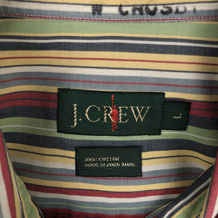90'S J.Crew Multi-Striped Short-Sleeve Button-Down Striped Shirt, Men's Size L (Equivalent), Vintage cotton red type Vintage Second Hand