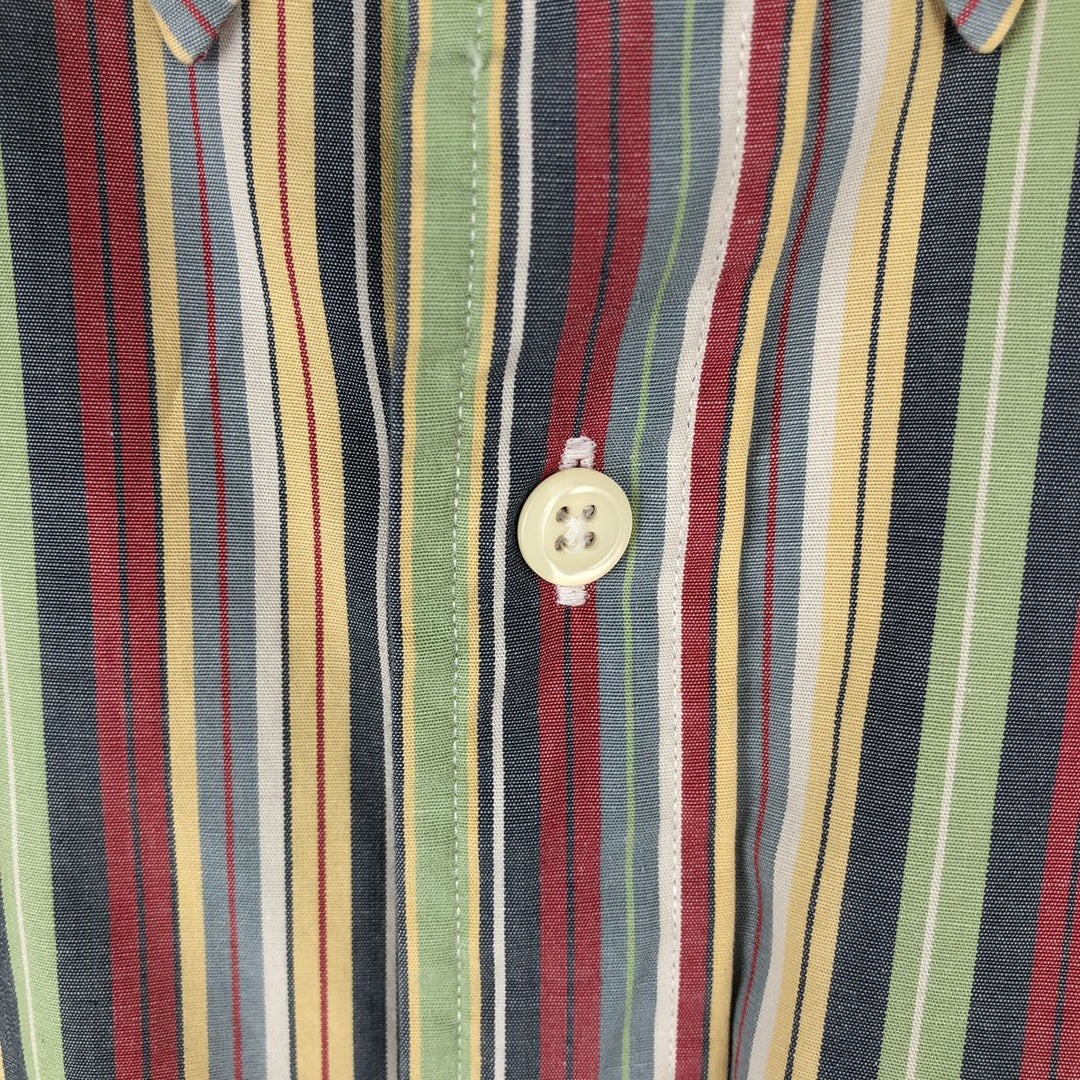 90'S J.Crew Multi-Striped Short-Sleeve Button-Down Striped Shirt, Men's Size L (Equivalent), Vintage cotton red type Vintage Second Hand