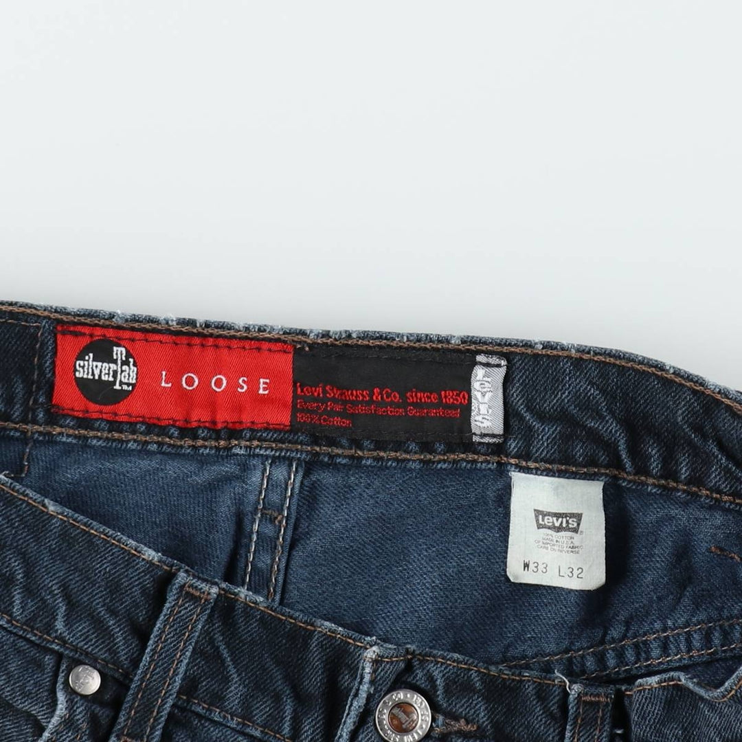 90'S Levi's Silver Tab Loose Black Denim Tapered Jeans, Made in USA, Men's W32 (approx.), Vintage cotton navy blue type Vintage Second Hand